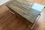 Industrieel Glazen Salontafel – RVS Onderstel – Topkwaliteit, Huis en Inrichting, Tafels | Salontafels, Ophalen, 100 tot 150 cm