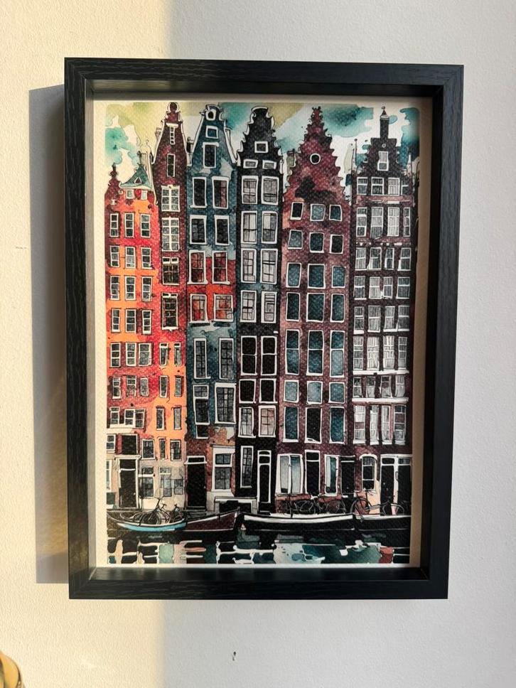 Kunst art painting schilderij modernart Amsterdam grachten, Antiek en Kunst, Kunst | Schilderijen | Modern, Ophalen of Verzenden