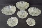 Vintage 6-delige glazen dessertset – persglas jaren 60, Ophalen, Overige stijlen, Glas, Schaal of Schalen