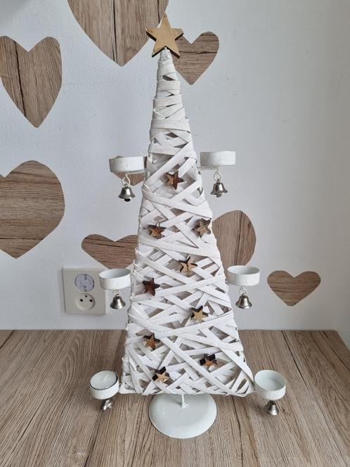 Mooie Grote Brocante Kerstboom Kaars Houder Hout Rotan Met., Diversen, Kerst, Zo goed als nieuw, Verzenden