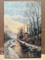 Du chattel olieverf op eiken paneel, winter, Antiek en Kunst, Ophalen of Verzenden