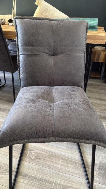 3 Schitterende eetkamer stoelen zwart frame, antraciet stof beschikbaar voor biedingen