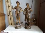 2x Antiek oud bronzen beeld boer boerin, Antiek en Kunst, Ophalen of Verzenden