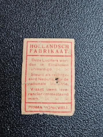 Luciferetiket Sluitzegel - Hollandsch Fabrikaat  beschikbaar voor biedingen