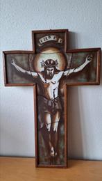 Groot opaline kruisbeeld crucifix gebrandschilderd glas, Ophalen of Verzenden, Gebruikt, Overige typen