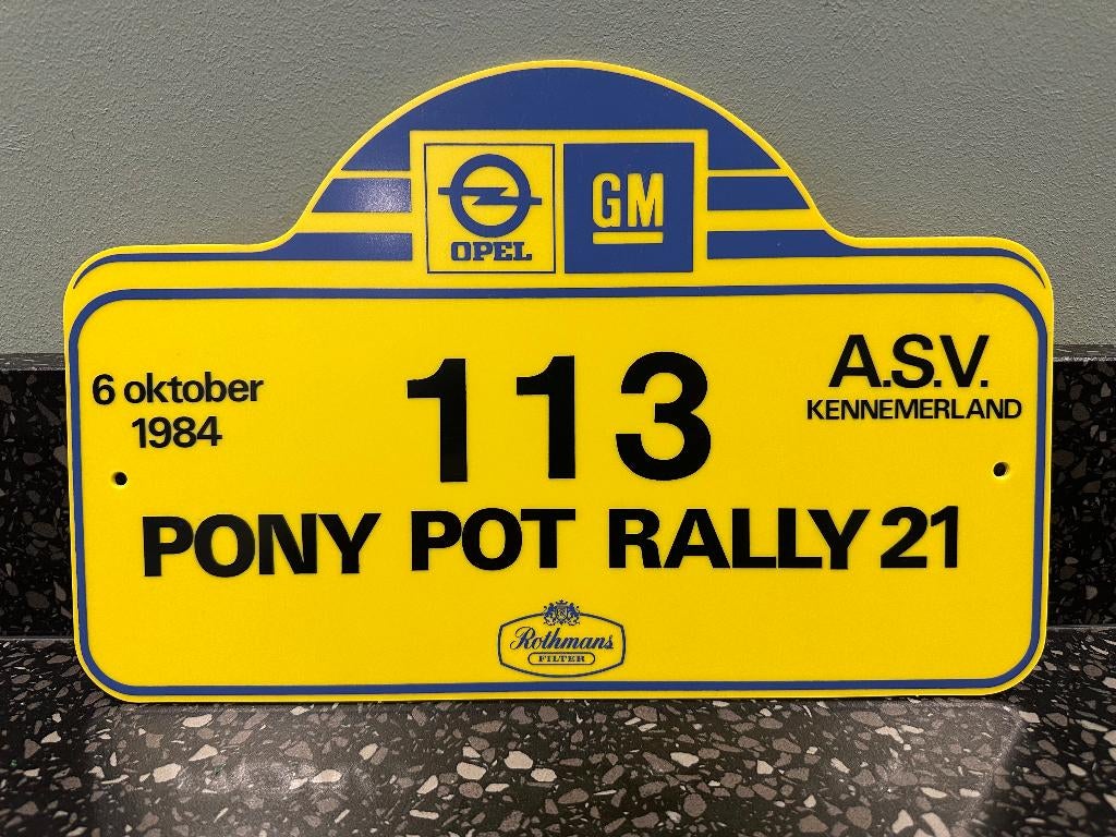 Bordje Pony Pot Rally 21 A.S.V. Kennemerland. 6-10-1984, Verzamelen, Ophalen of Verzenden, Gebruikt, Reclamebord