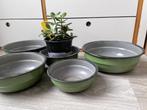 Set oude emaille schalen - oudgroen div. maten (setprijs), Ophalen of Verzenden