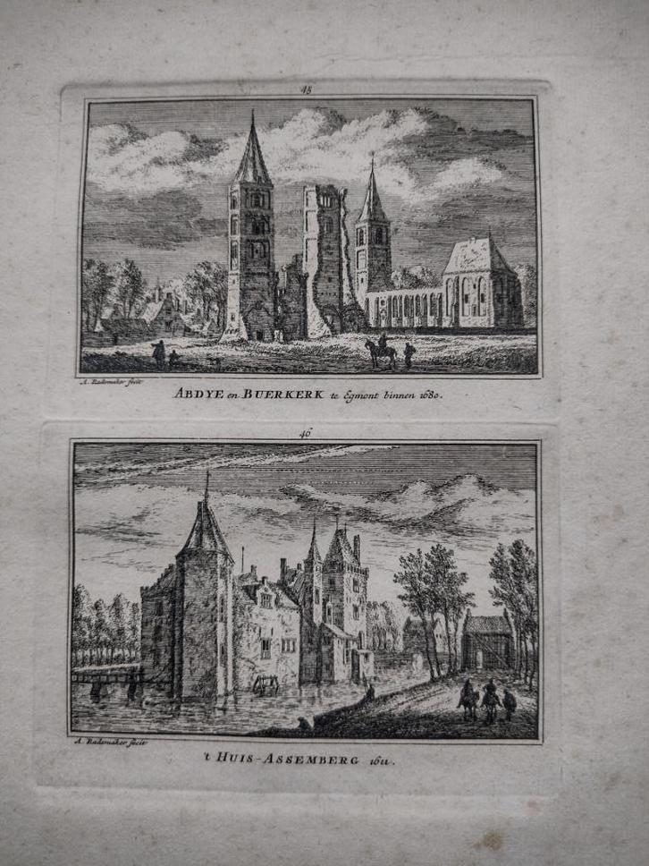 045-046 Egmond Binnen Abdij en Buerkerk en Assemberg dl 3, Antiek en Kunst, Kunst | Etsen en Gravures, Ophalen of Verzenden