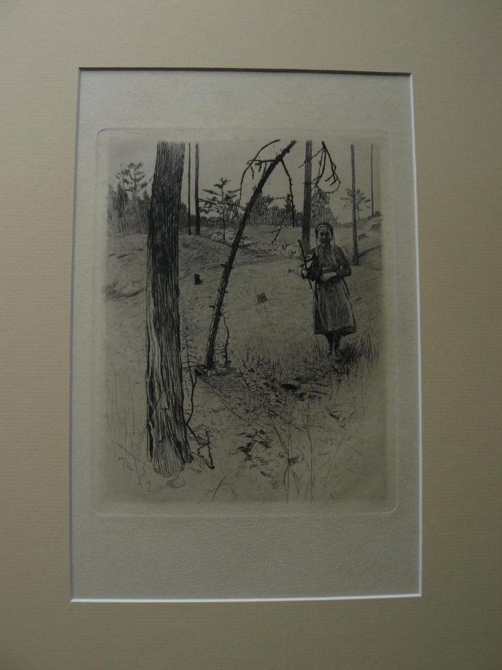 Meisje in bos Theodoor von Kempf, Antiek en Kunst, Kunst | Etsen en Gravures, Ophalen of Verzenden