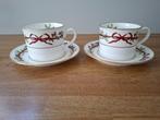 2x KOP & SCHOTELS  "Holly Ribbons" Royal Worcester Porselein, Ophalen of Verzenden, Zo goed als nieuw, Overige stijlen, Kop(pen) en/of Schotel(s)