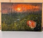 Mooi schilderij, Zonsondergang vos - Joca Beeby 1980 art, Antiek en Kunst, Ophalen of Verzenden