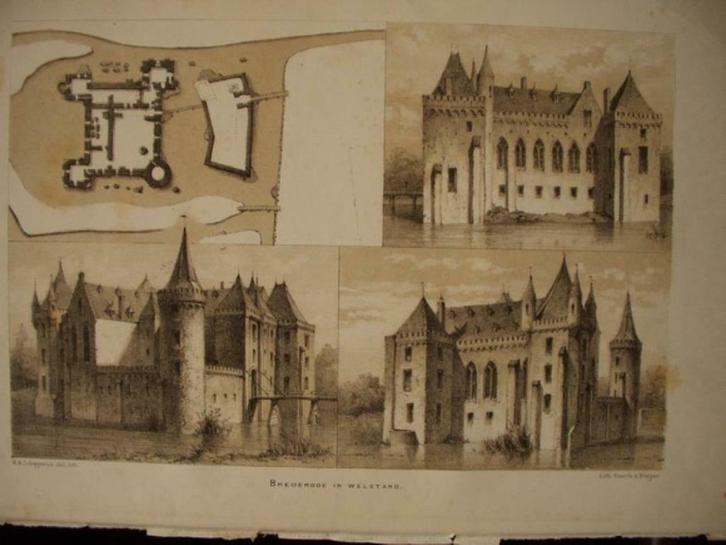 36 / Santpoort Zuid Brederode Litho 1876, Antiek en Kunst, Kunst | Litho's en Zeefdrukken, Ophalen of Verzenden
