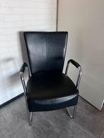 8 zwarte leren eetkamerstoelen, Ophalen, Gebruikt, Zwart