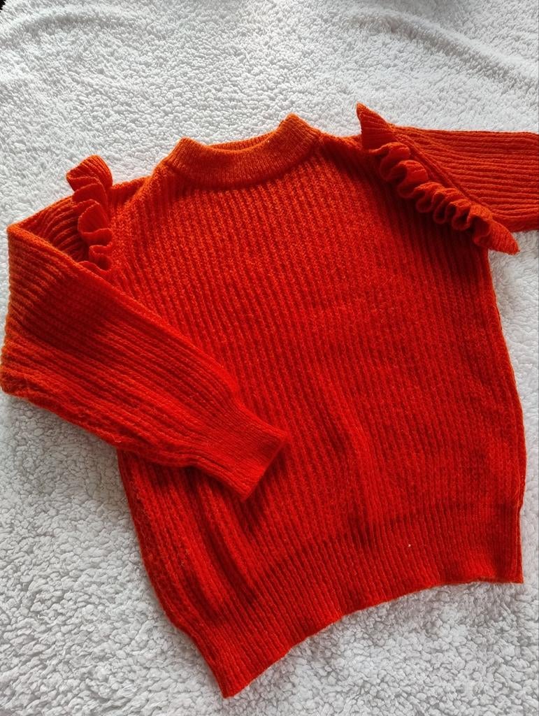 Rode trui met ruffles - Maat S, Ophalen of Verzenden, Zo goed als nieuw, Maat 36 (S), Rood