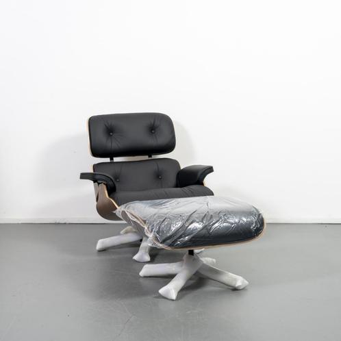 4 Herman Miller Eames Lounge Chair & Ottoman Notenhout/Zwart, Huis en Inrichting, Fauteuils, Hout, Leer, Ophalen of Verzenden