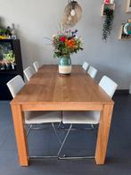 Houten eettafel met 6 stoelen - goede staat, 200 cm of meer, Zo goed als nieuw, Vijf personen of meer, Rechthoekig