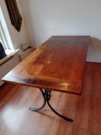Antieke teakhout eettafel met smeedijzeren onderstel, Huis en Inrichting, Tafels | Eettafels, Ophalen, Gebruikt, Teakhout, 200 cm of meer