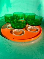 Vintage voetglas coupe wijnglas set groen Luminarc Cavalier, Ophalen of Verzenden