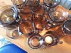 Vintage bruin glasservies, Ophalen of Verzenden