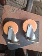 Set van 2 houten wieltjes en 4 metalen wieltjes, Ophalen of Verzenden, Gebruikt