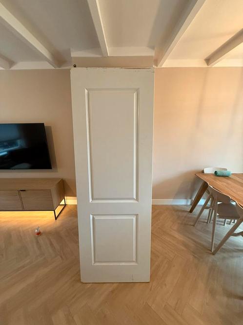 2 houten massief houten schuifdeuren, Doe-het-zelf en Verbouw, Deuren en Horren, Gebruikt, Binnendeur, 200 tot 215 cm, Minder dan 80 cm