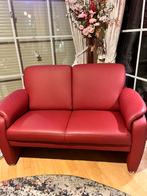 Bankstel tweezitter rood leer, Huis en Inrichting, Banken | Bankstellen, Ophalen, Minder dan 75 cm, Tweepersoons, Leer