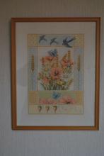 Schilderij, gehaakte afbeelding, houten lijst, 41 bij 32 cm, Minder dan 50 cm, Gebruikt, Ophalen of Verzenden, Schilderij