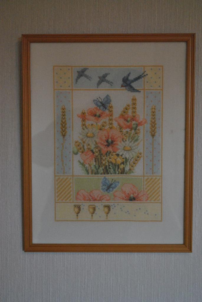 Schilderij, gehaakte afbeelding, houten lijst, 41 bij 32 cm, Huis en Inrichting, Woonaccessoires | Schilderijen, Tekeningen en Foto's