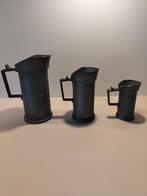 3 Tinnen maatbekers + tinnen huwelijks lepel, Antiek en Kunst, Antiek | Tin, Ophalen of Verzenden