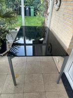 Zwart glazen tafel met aluminium onderkant, Huis en Inrichting, Tafels | Eettafels, Ophalen, Gebruikt, 50 tot 100 cm, Glas