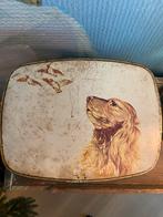 Vintage groot blik met Ierse setter en patrijzen, Ophalen of Verzenden