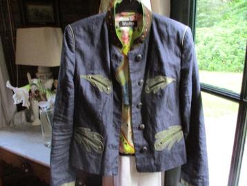 mj/WALTER/jasje/blazer/42=40 Linnen met leder/ALS NIEUW! beschikbaar voor biedingen
