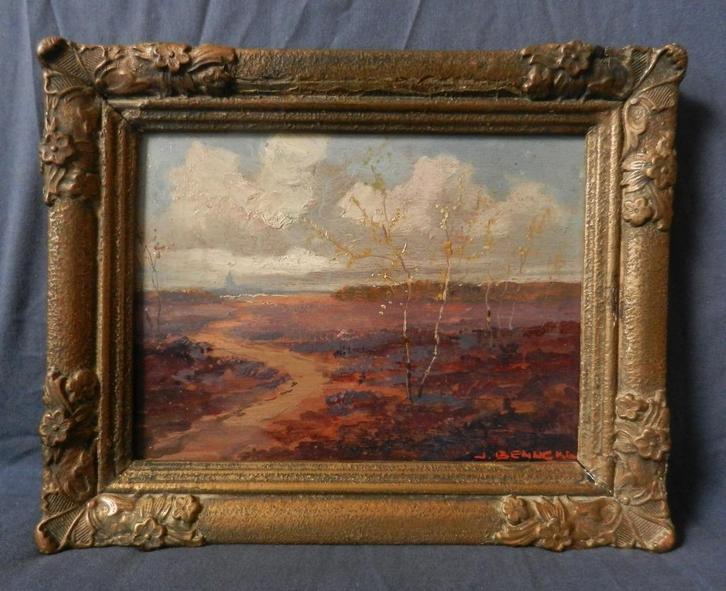 Olieverf op paneel Heidelandschap door JJ Benaka / J Benneke, Antiek en Kunst, Kunst | Schilderijen | Klassiek, Ophalen of Verzenden