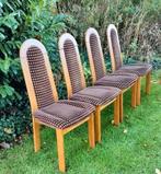 Set van 4 vintage high back eetkamerstoelen eiken velours, Huis en Inrichting, Stoelen, Brutalist, Overige kleuren, Ophalen of Verzenden