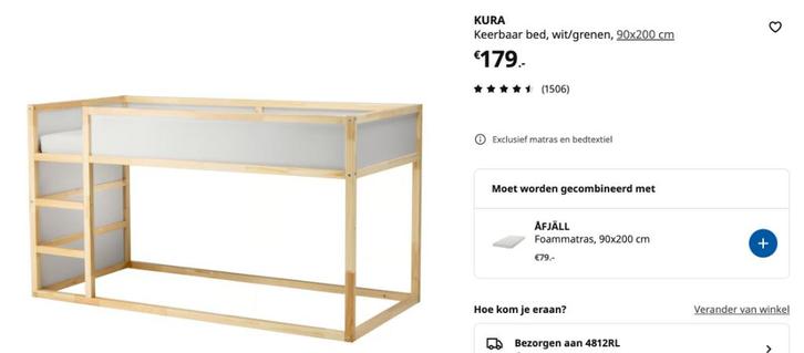 Kura Ikea stapelbed, Kinderen en Baby's, Kinderkamer | Bedden, Zo goed als nieuw, 180 cm of meer, 85 tot 100 cm, Hoogslaper of Stapelbed