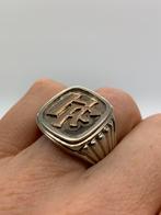X313 Prachtige zilveren zegelring HF bicolor maat 21, Ophalen of Verzenden, Zilver, Ring, Verguld