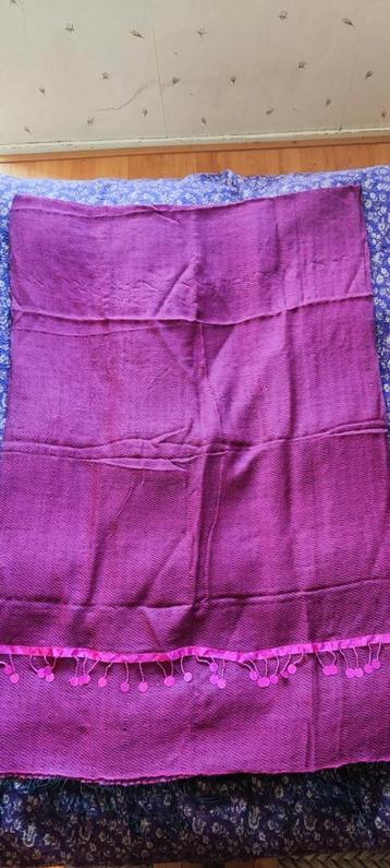 Grote fuchsiaroze-zwarte pashminasjaal/omslagdoek, 205x66 cm beschikbaar voor biedingen