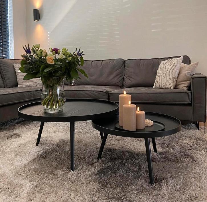 Woood bijzettafels Mesa XL en L zwart, Huis en Inrichting, Tafels | Bijzettafels, Zo goed als nieuw, Rond, Minder dan 45 cm, 75 cm of meer