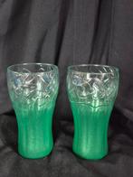 2 coca cola glazen metalic overlopende naar helder groen, Ophalen of Verzenden, Zo goed als nieuw, Frisdrankglas