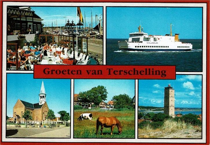 Ansichtkaart Terschelling Brandaris Boot Kerk, Verzamelen, Ansichtkaarten | Nederland, Gelopen, Waddeneilanden, 1980 tot heden