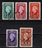 Suriname nr. 235-238+239 Kon. Wilhelmina 1945 gestempeld, Postzegels en Munten, Postzegels | Suriname, Verzenden, Gestempeld