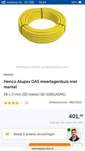 Henco alupex gas 26x3 , 40 meter. Nieuw op rol. beschikbaar voor biedingen
