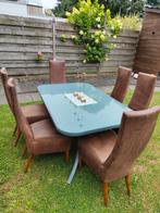 6 leren eetkamerstoelen met glazen tafel, Huis en Inrichting, Overige Huis en Inrichting, Ophalen of Verzenden, Gebruikt