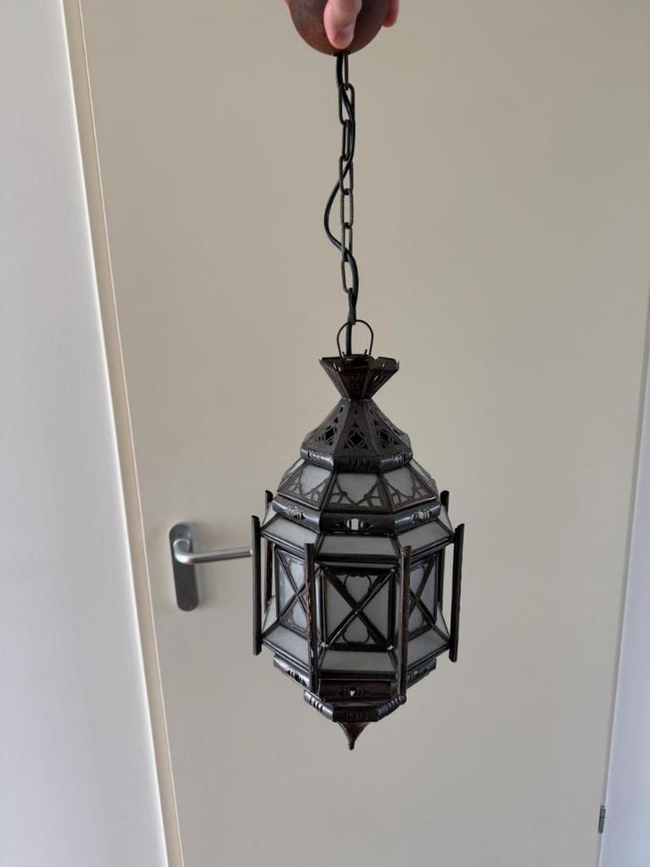 Oosterse lantaarn, Huis en Inrichting, Lampen | Hanglampen, Zo goed als nieuw, Minder dan 50 cm, Glas, Metaal, Ophalen