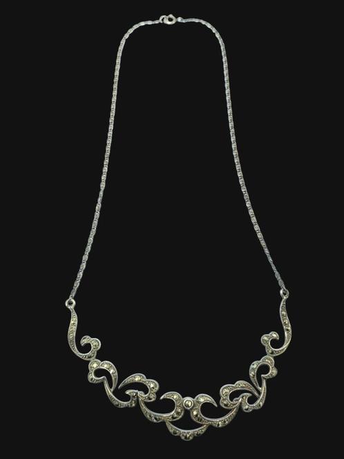 Antiek Zilveren ketting Marcaciet steentjes, Sieraden, Tassen en Uiterlijk, Kettingen, Zo goed als nieuw, Zilver, Zilver, Verzenden