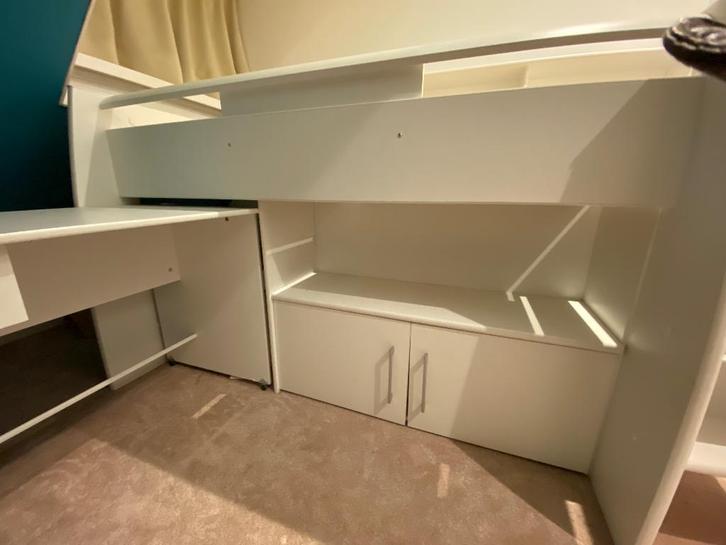 Bed, Huis en Inrichting, Slaapkamer | Bedden, Gebruikt, Eenpersoons, 120 cm, 210 cm, Hout, Wit, Ophalen