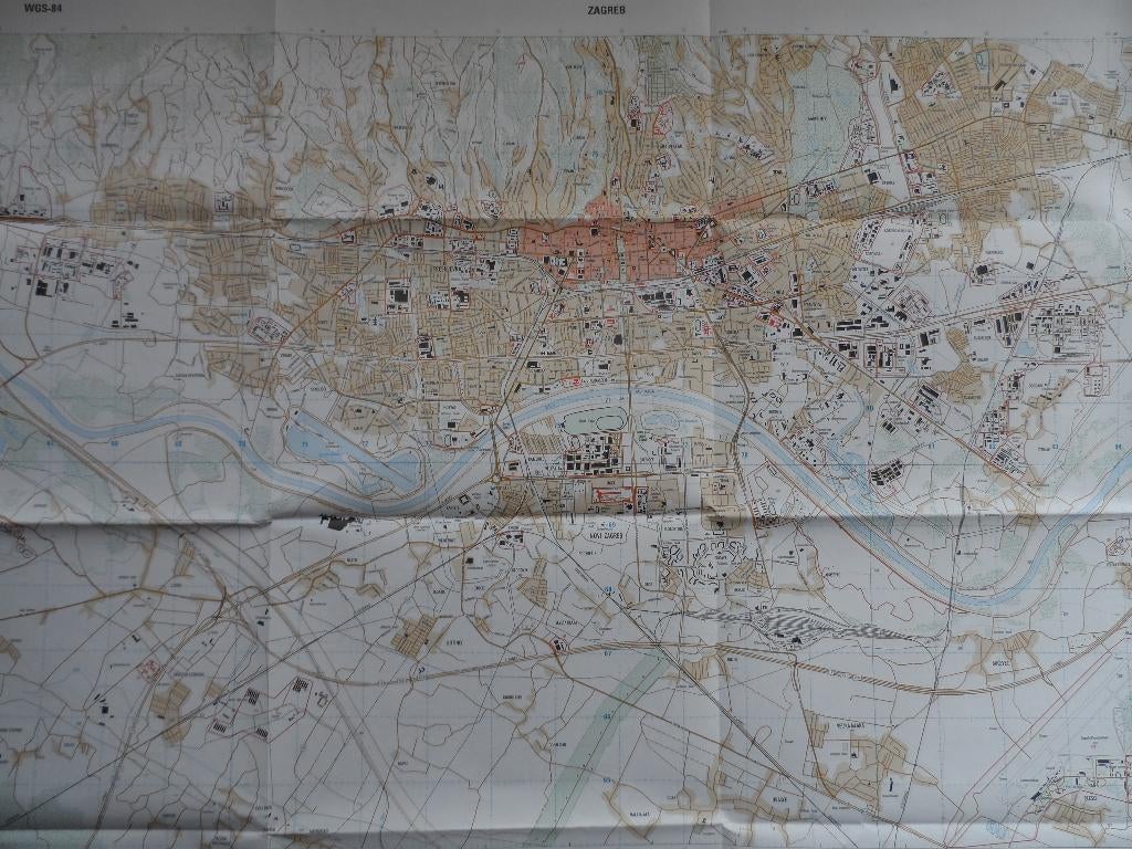 Kaart plattegrond Zagreb Kroatië 1995, US uitgave, Verzamelen, Ophalen of Verzenden, Landmacht, Nederland