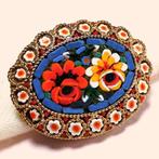 Vintage broche Italiaans micro mozaïek bloemen jaren '60, Overige materialen, 4 tot 7 cm, Gebruikt, Verzenden