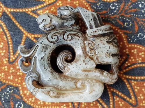 Mooi antiek Oosters fabeldier amulet van jade 5,2 cm., Antiek en Kunst, Kunst | Niet-Westerse kunst, Ophalen of Verzenden