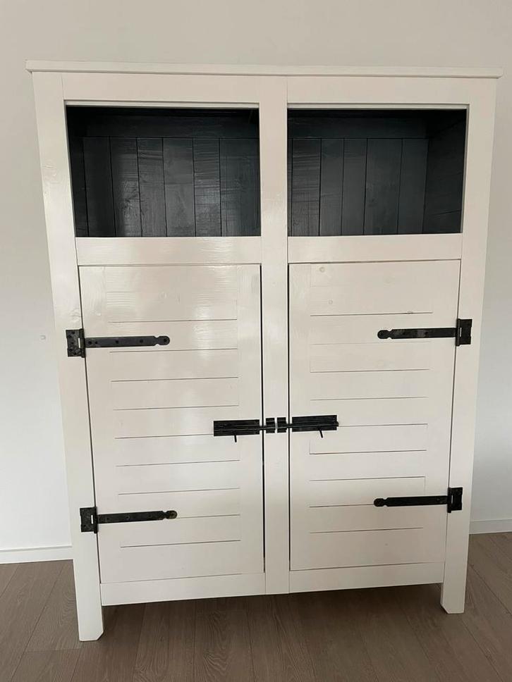 Loods 5 stoere houten witte kast, 2 open vakken, hang/leg, Huis en Inrichting, Kasten | Kledingkasten, Gebruikt, 150 tot 200 cm